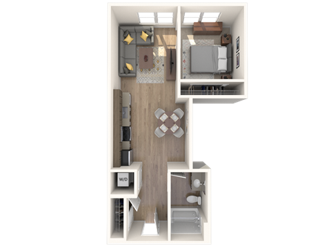 Floor plan for 1 bed, 1 bath, 681 sqft